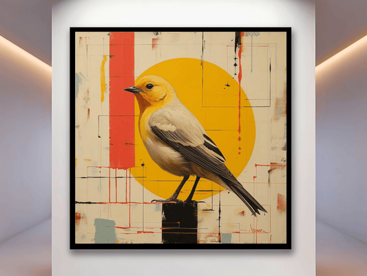 Abstract Bird Wall Art Print - Black Yellow Decor - Maowa Art Gallery