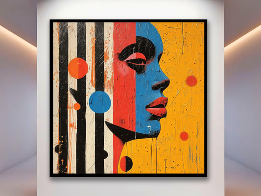 Abstract Face Wall Art Print, Colorful Red Blue Yellow - Maowa Art Gallery