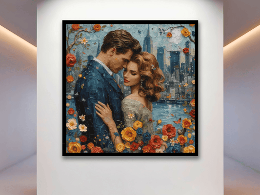Classic Romantic Couple Wall Art Print, Orange and Yellow flowers - Maowa Art Gallery