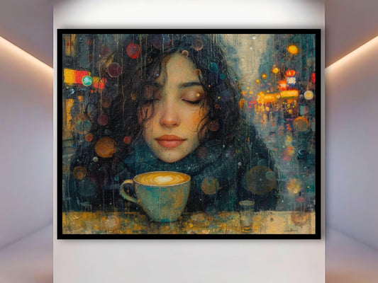 Drinking Coffee Impressionistic Wall Art Print, Browns and Creamy Whites - Maowa Art Gallery