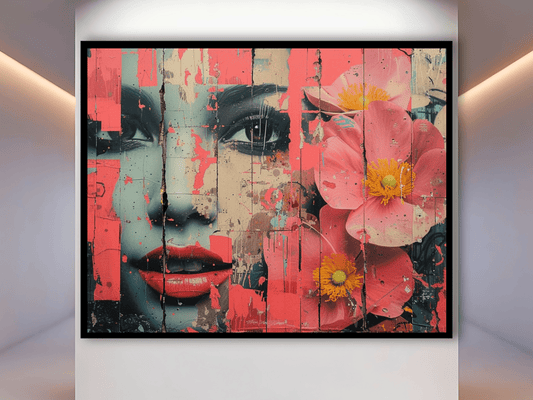 Face Pop Wall Art Print, Textured Red Pink Flowers - Maowa Art Gallery