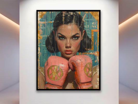 Figurative Boxing Pop Art Print, Teal Gold and Soft Pinks - Maowa Art Gallery