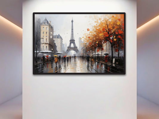 Paris Street Scene, Eiffel Tower Wall Art Print, Orange Black - Maowa Art Gallery