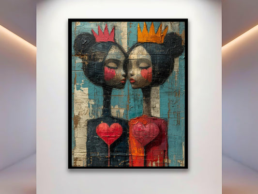 Queen of Red Hearts Pop Art Print, Textured Red Black Blue - Maowa Art Gallery