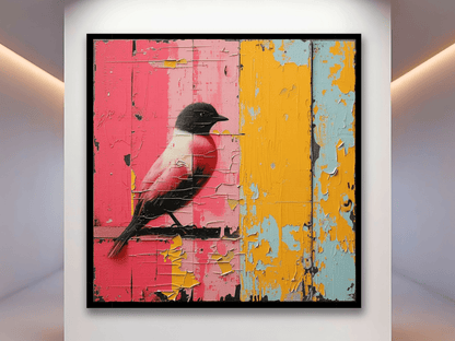 Urban Pop Art Bird Wall Art Print - Vibrant Pink and Yellow Panels - Maowa Art Gallery